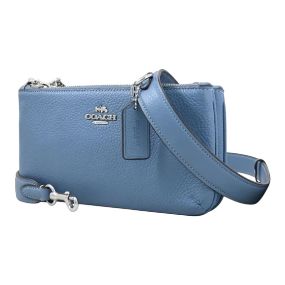 NEW Coach Pebble Leather Double Zip Crossbody Bag Detachable Strap Drop22”CJ789 - Picture 3 of 17